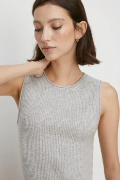 Online Oasis Rachel Stevens Premium Merino Wool Knitted Rib Vest Grey