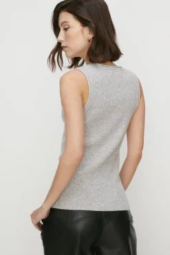 Online Oasis Rachel Stevens Premium Merino Wool Knitted Rib Vest Grey