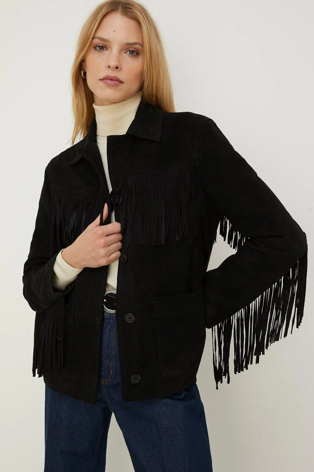 Best Oasis Rachel Stevens Real Suede Fringe Jacket Black