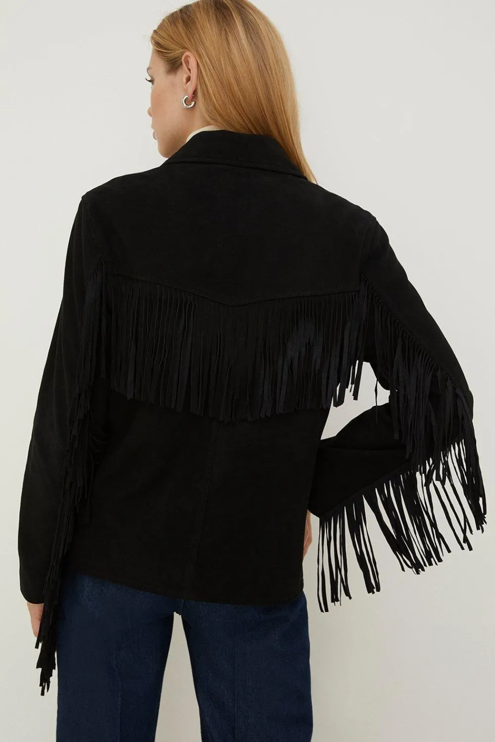 Best Oasis Rachel Stevens Real Suede Fringe Jacket Black
