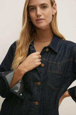 Outlet Oasis Rachel Stevens Rigid Wavy Denim Jacket Dark Wash