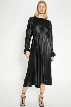 Outlet Oasis Rachel Stevens Satin Blouson Midi Dress Black