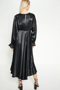 Outlet Oasis Rachel Stevens Satin Blouson Midi Dress Black