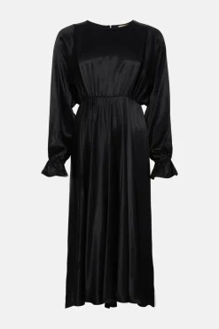Outlet Oasis Rachel Stevens Satin Blouson Midi Dress Black