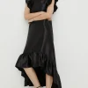 Sale Oasis Rachel Stevens Satin Twill Ruffle Hem Midi Dress Black