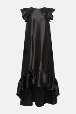 Sale Oasis Rachel Stevens Satin Twill Ruffle Hem Midi Dress Black