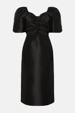 Clearance Oasis Rachel Stevens Satin Twill Twist Front Midi Dress Black