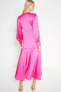 Outlet Oasis Rachel Stevens Satin Twist Front Draped Midi Dress Pink