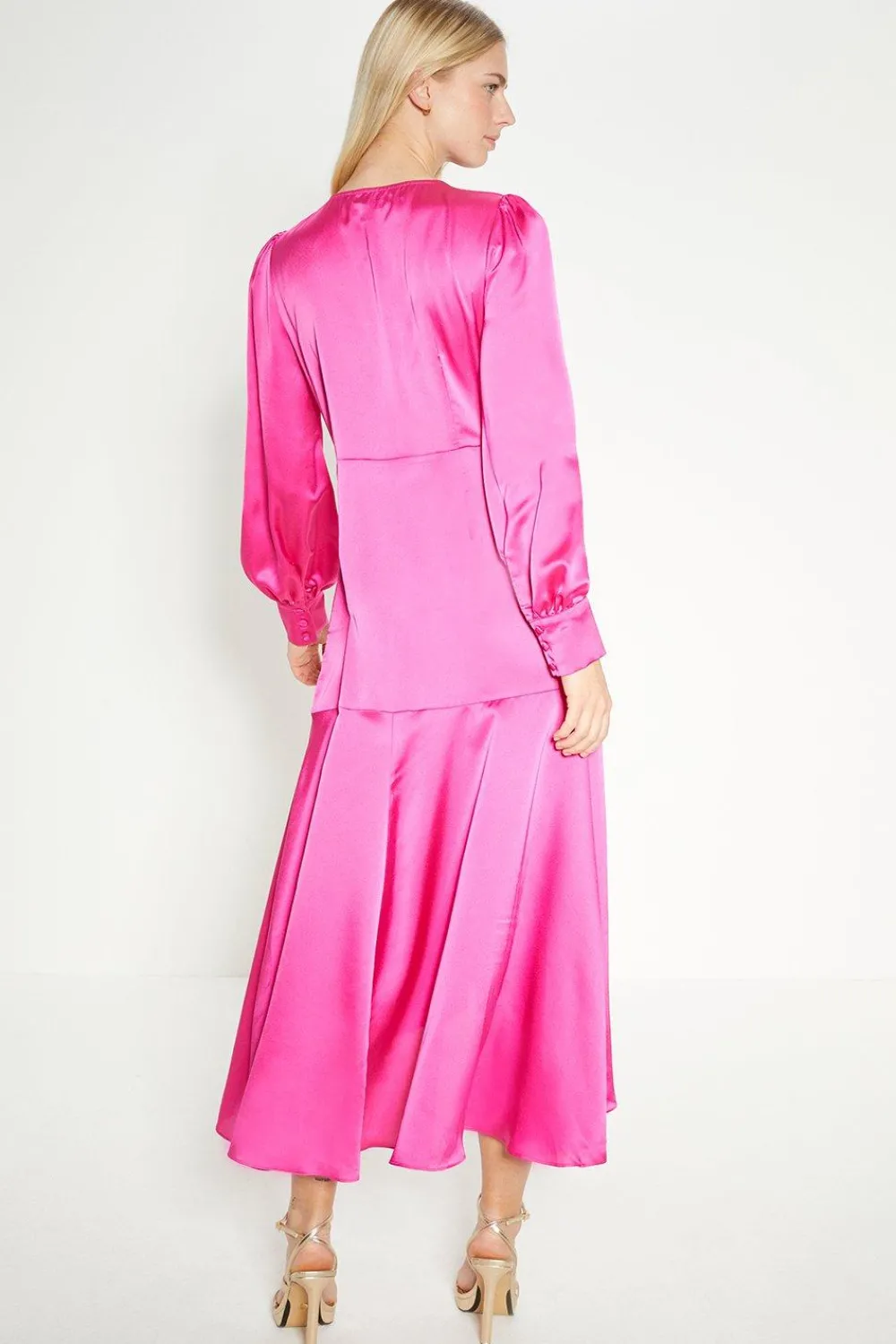 Outlet Oasis Rachel Stevens Satin Twist Front Draped Midi Dress Pink