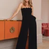 Online Oasis Rachel Stevens Scallop Edge Velvet Jumpsuit Black