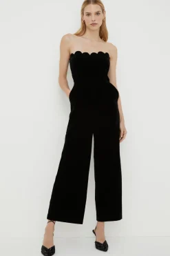 Online Oasis Rachel Stevens Scallop Edge Velvet Jumpsuit Black