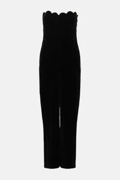 Online Oasis Rachel Stevens Scallop Edge Velvet Jumpsuit Black