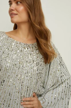 Sale Oasis Rachel Stevens Sequin Stripe Embellished Top Pale Blue