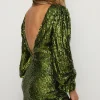 Sale Oasis Rachel Stevens Sequin V Back Long Sleeve Midi Dress Green