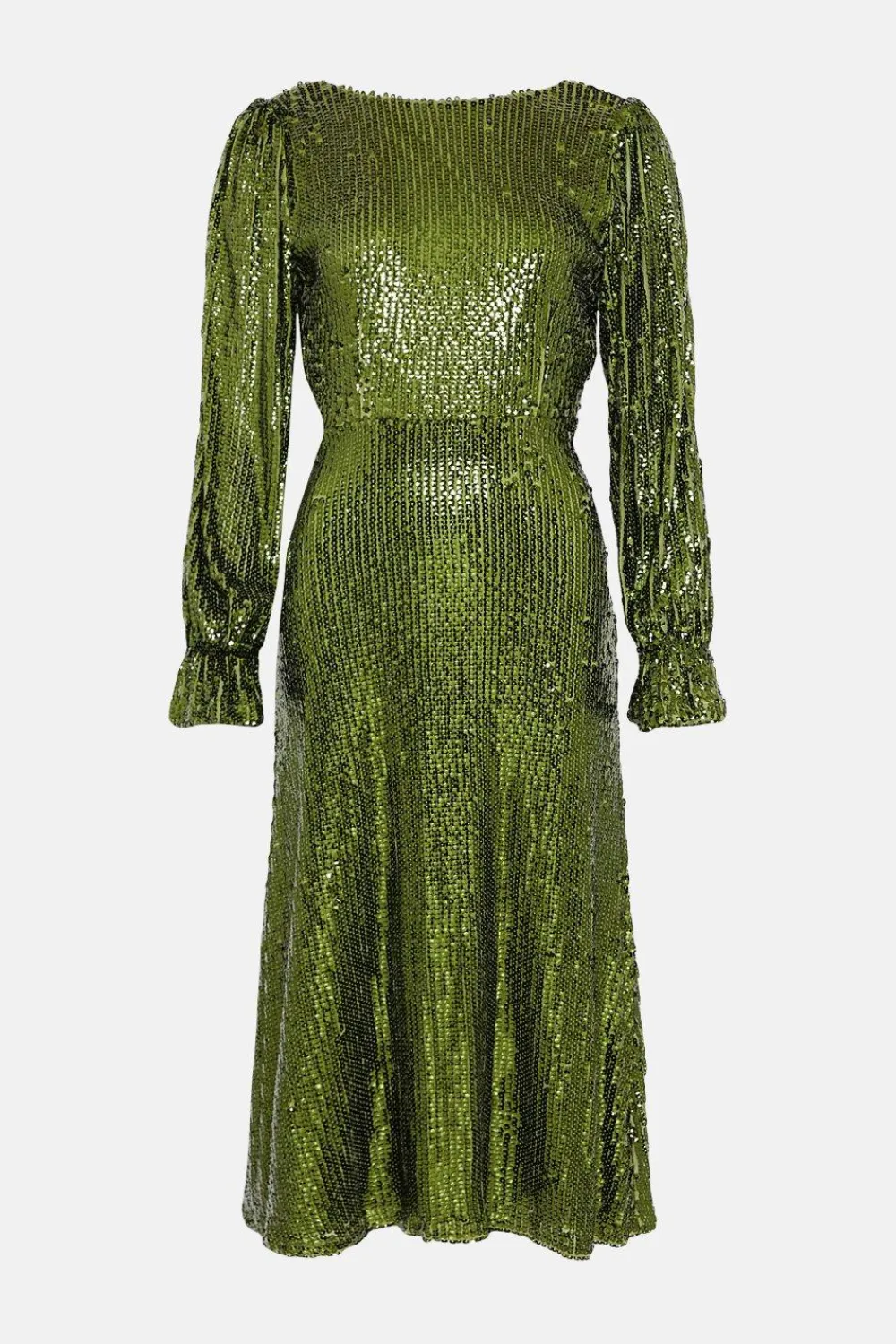 Sale Oasis Rachel Stevens Sequin V Back Long Sleeve Midi Dress Green