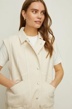 Best Oasis Rachel Stevens Sleeveless Denim Jacket Ecru