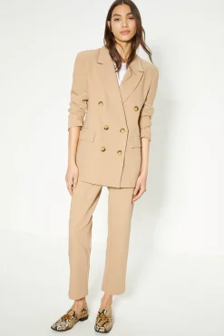 Clearance Oasis Rachel Stevens Stretch Crepe Double Breasted Longline Blazer Camel