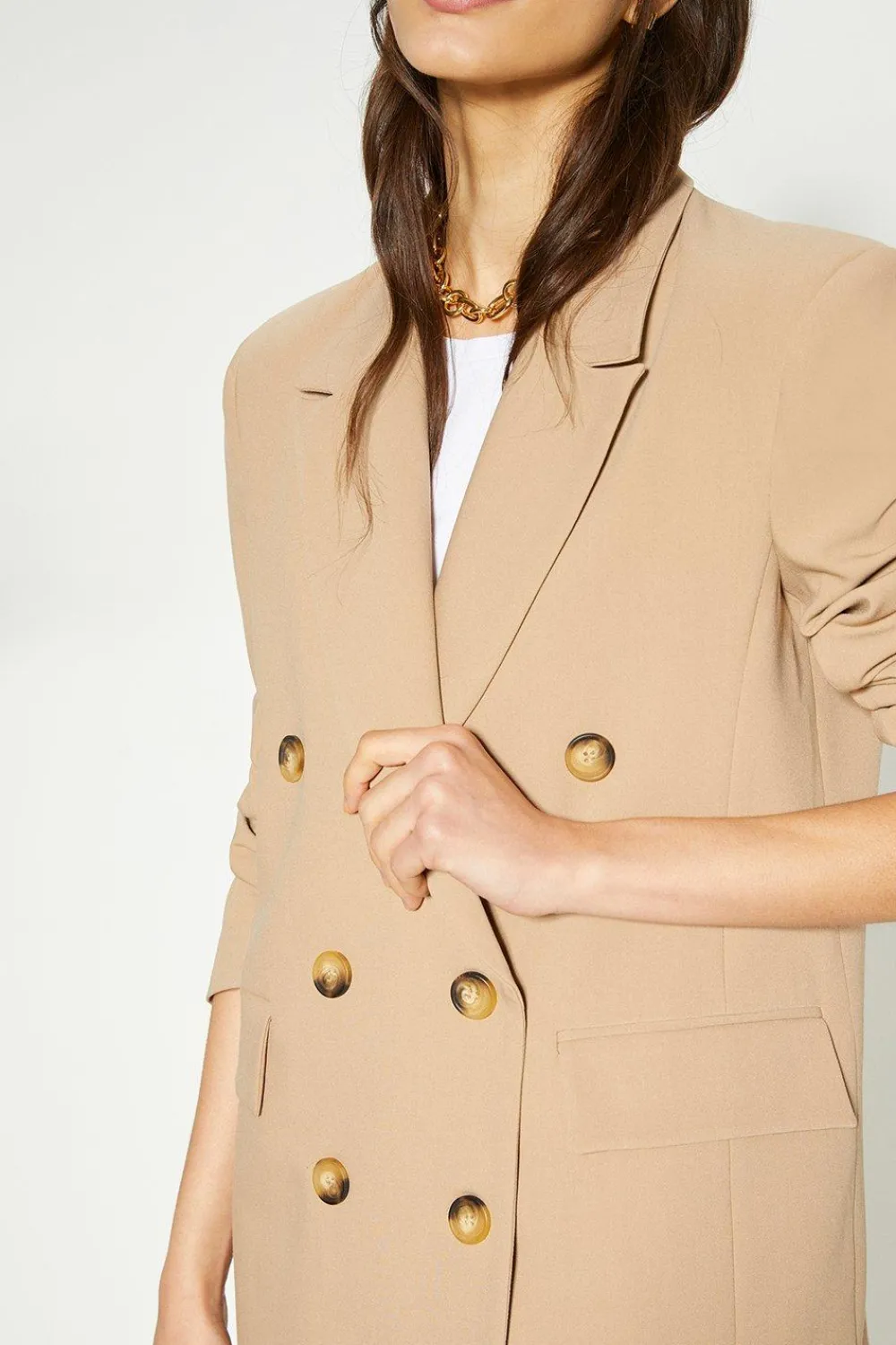Clearance Oasis Rachel Stevens Stretch Crepe Double Breasted Longline Blazer Camel