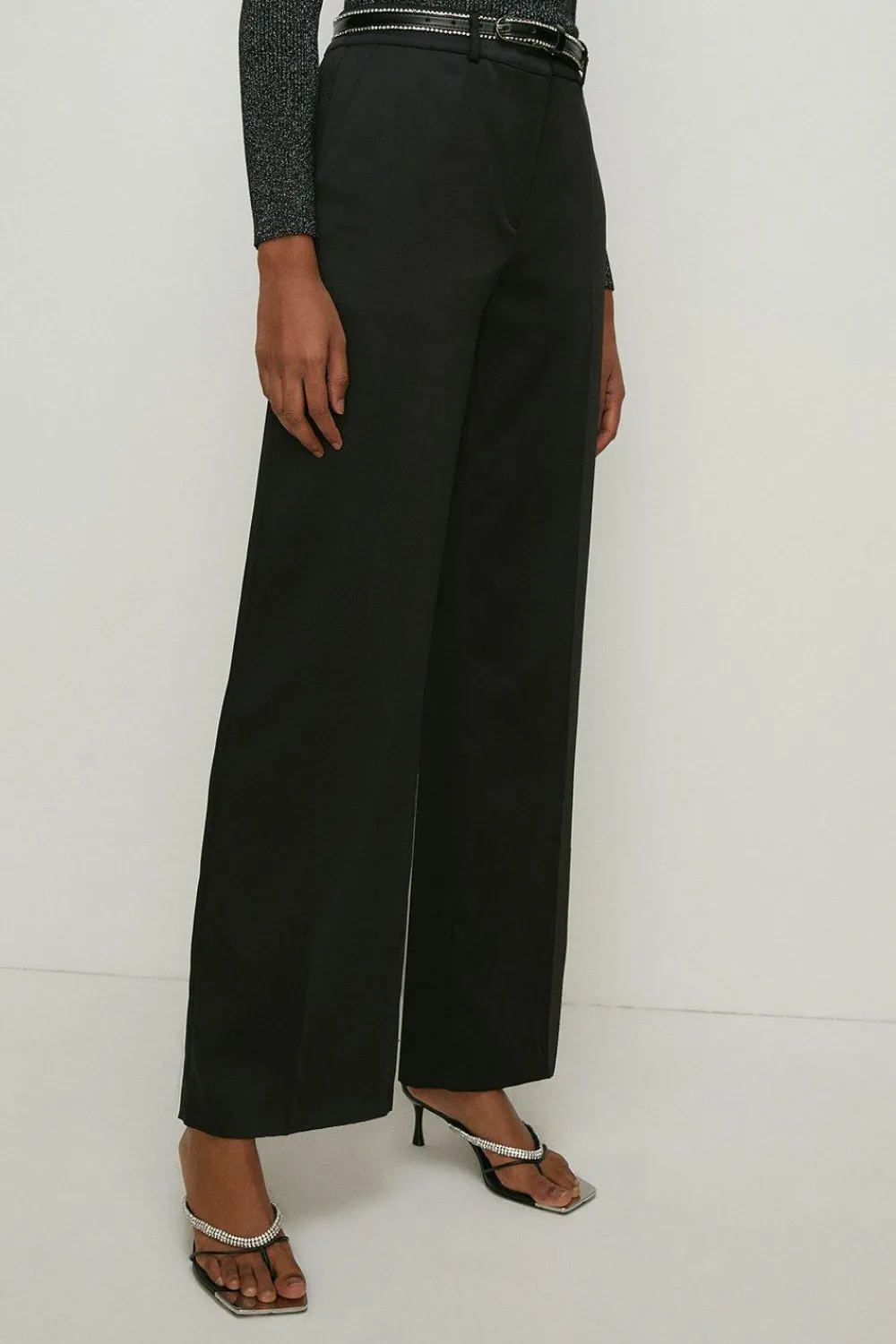 New Oasis Rachel Stevens Stretch Satin Straight Leg Trouser Black