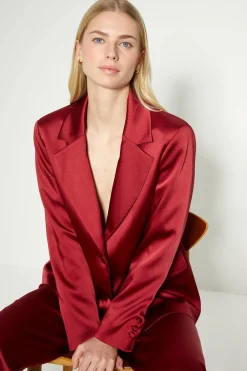New Oasis Rachel Stevens Stretch Satin Tailored Blazer Black
