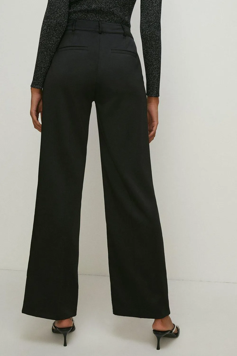 New Oasis Rachel Stevens Stretch Satin Straight Leg Trouser Black