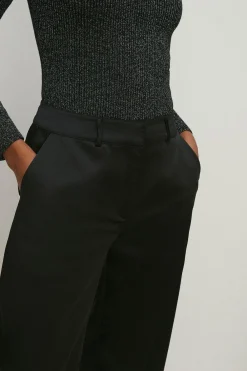 New Oasis Rachel Stevens Stretch Satin Straight Leg Trouser Black