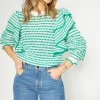 Best Oasis Rachel Stevens Stripe Ruffle Detail Jumper Green