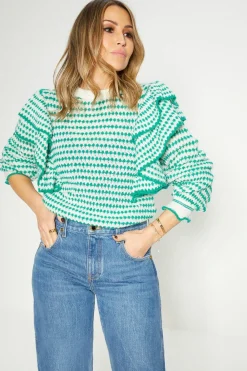 Best Oasis Rachel Stevens Stripe Ruffle Detail Jumper Green