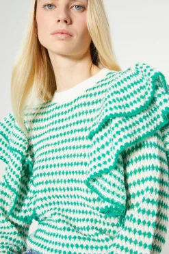 Best Oasis Rachel Stevens Stripe Ruffle Detail Jumper Green
