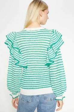 Best Oasis Rachel Stevens Stripe Ruffle Detail Jumper Green