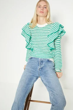 Best Oasis Rachel Stevens Stripe Ruffle Detail Jumper Green