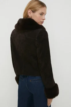 Hot Oasis Rachel Stevens Suede And Faux Fur Cropped Jacket Chocolate