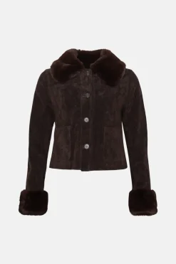 Hot Oasis Rachel Stevens Suede And Faux Fur Cropped Jacket Chocolate