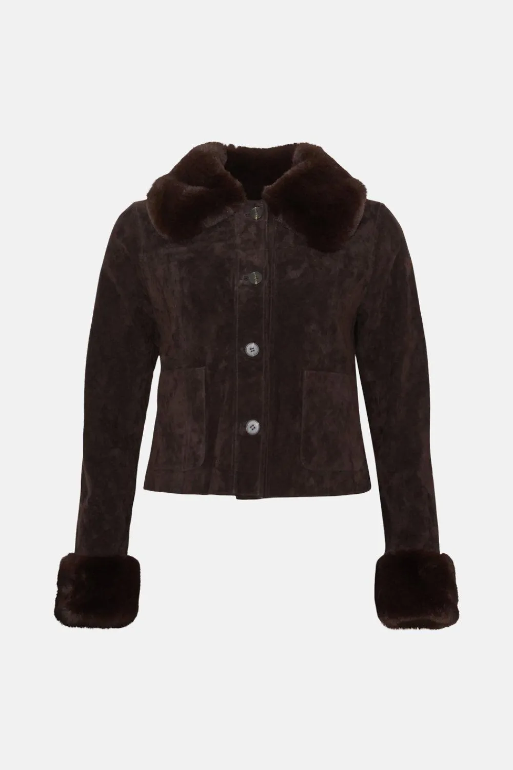 Hot Oasis Rachel Stevens Suede And Faux Fur Cropped Jacket Chocolate