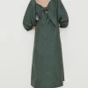 Fashion Oasis Rachel Stevens Taffeta Tie Front Midi Dress Green