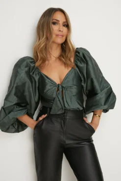 Outlet Oasis Rachel Stevens Taffeta Tie Front Top Wine