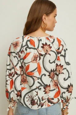 Sale Oasis Rachel Stevens Tie Cuff Puff Sleeve Top Ivory