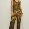 Best Oasis Rachel Stevens Tribal Border Tie Front Jumpsuit Khaki