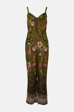 Best Oasis Rachel Stevens Tribal Border Tie Front Jumpsuit Khaki