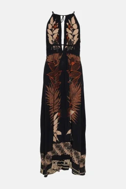 Sale Oasis Rachel Stevens Tropical Placement Cut Out Halter Midi Dress Black