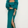 Sale Oasis Rachel Stevens Volume Sleeve Split Midi Dress Emerald