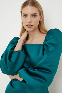 Sale Oasis Rachel Stevens Volume Sleeve Split Midi Dress Emerald