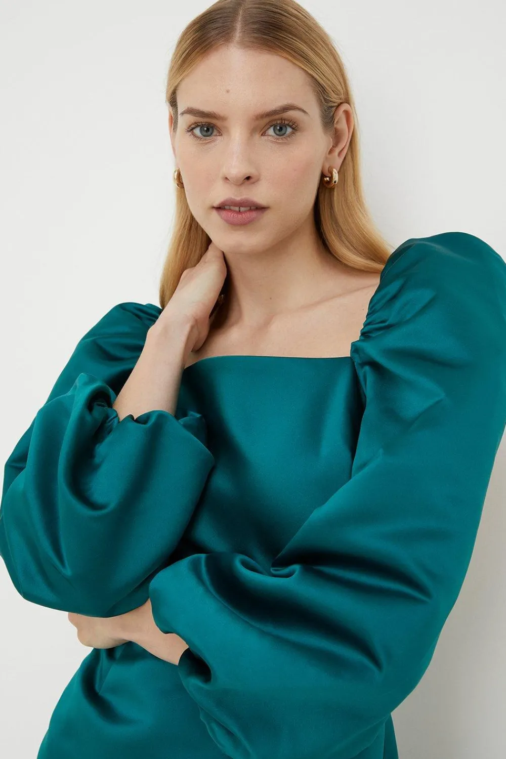 Sale Oasis Rachel Stevens Volume Sleeve Split Midi Dress Emerald