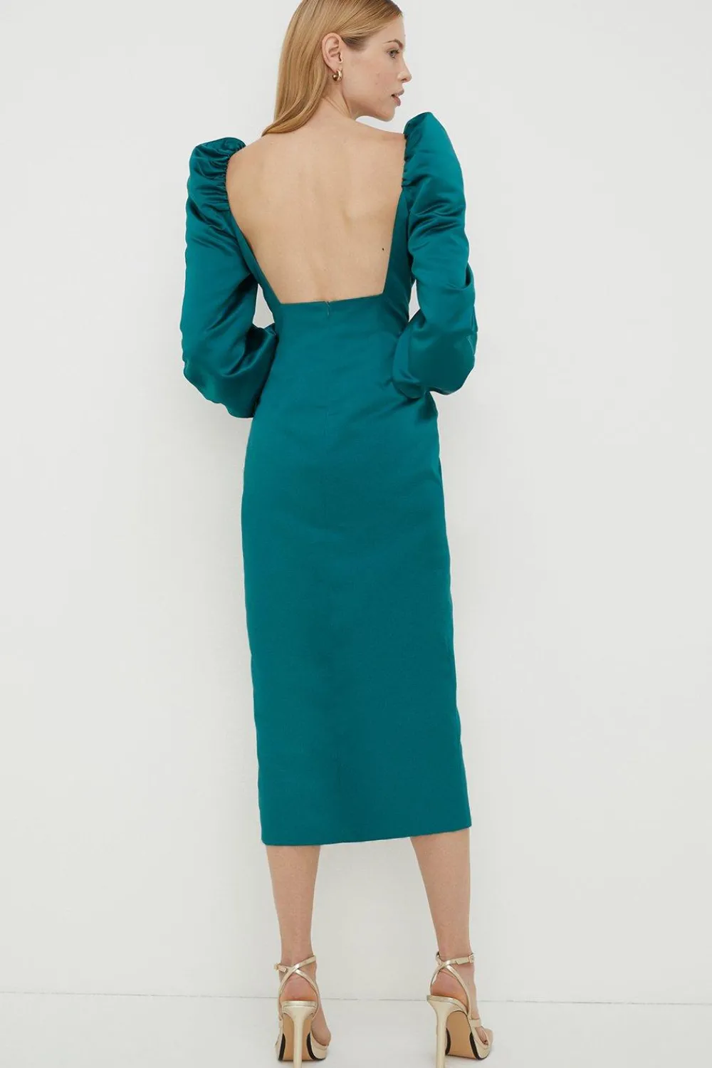 Sale Oasis Rachel Stevens Volume Sleeve Split Midi Dress Emerald