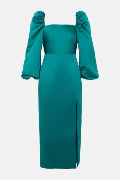 Sale Oasis Rachel Stevens Volume Sleeve Split Midi Dress Emerald
