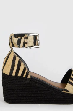 Hot Oasis Real Leather Animal Espadrille Wedge Sandal Zebra