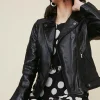 Outlet Oasis Real Leather Biker Jacket Black