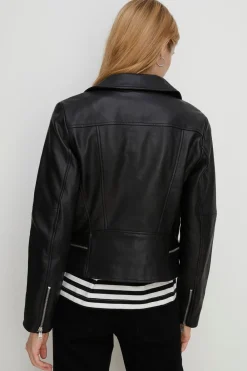 Best Oasis Real Leather Biker Jacket Black
