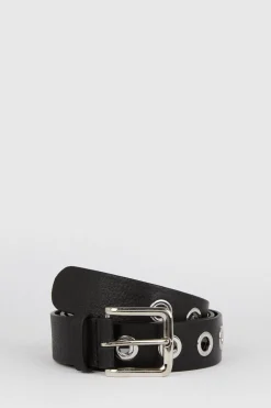 Hot Oasis Real Leather Eyelet Detail Belt Black