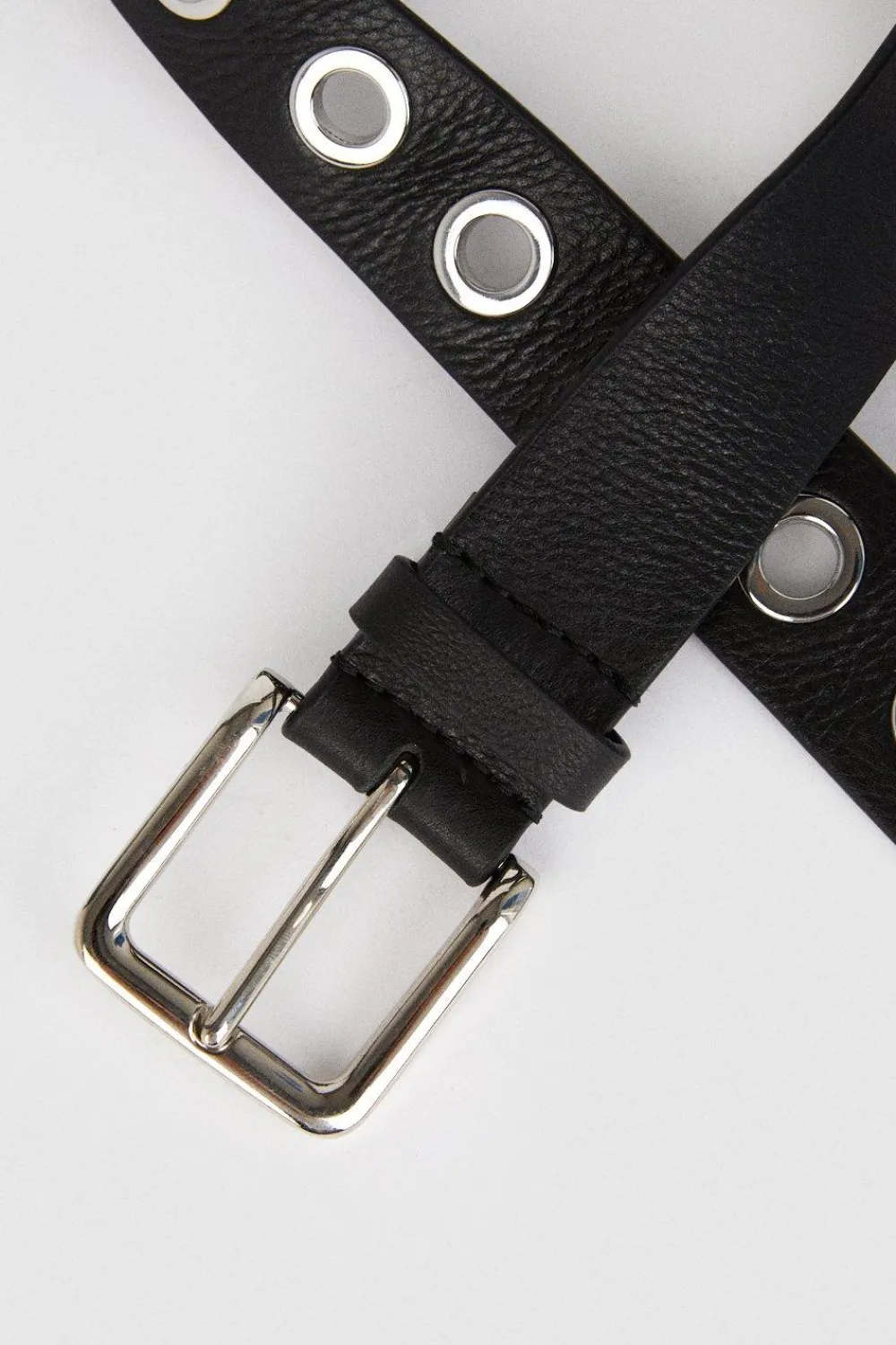 Hot Oasis Real Leather Eyelet Detail Belt Black